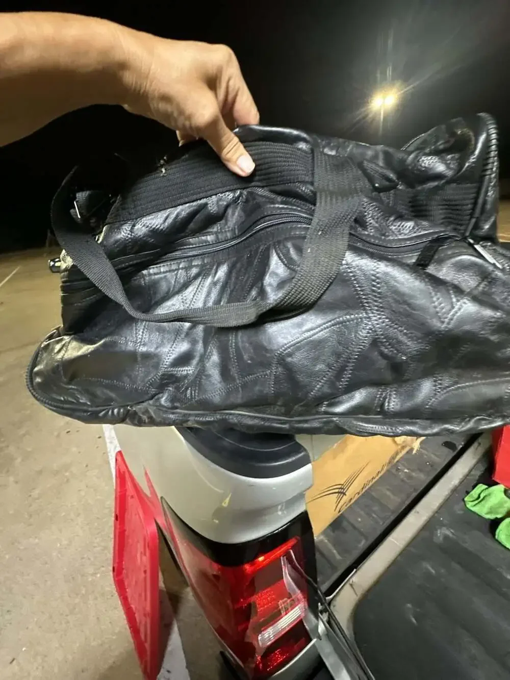 Pioneer Black Leather Patchwork Wheeled Duffle Bag